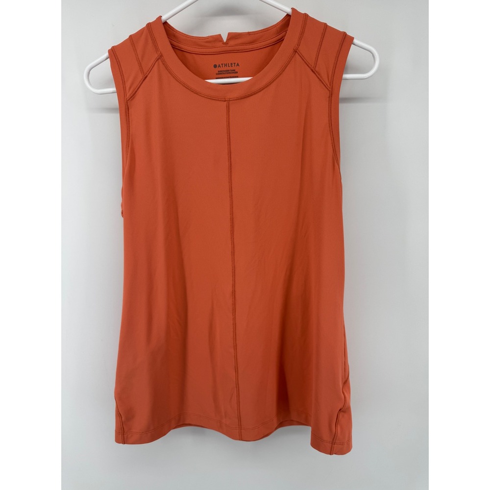 Athleta Sunchaser Tank Top Womens Medium Burnt Orange Rust Athletic Running Mesh